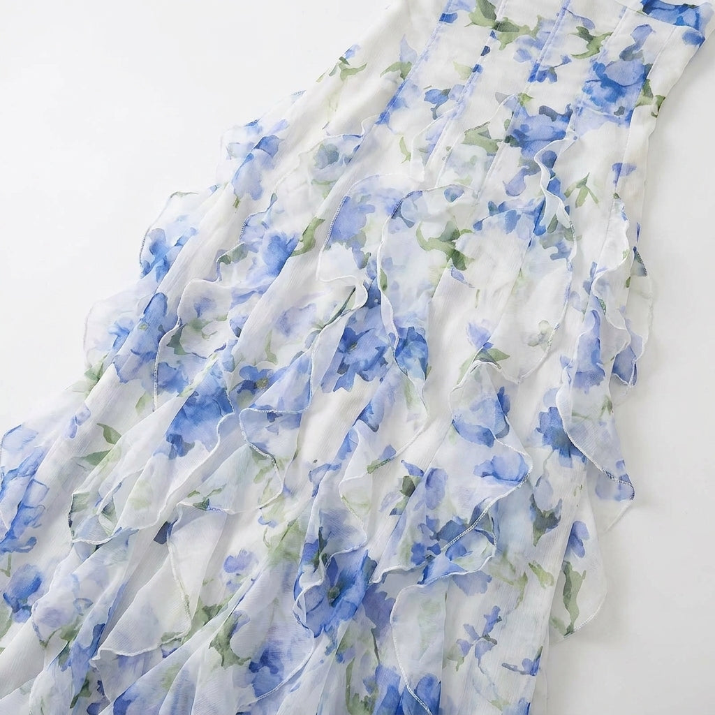 Sheena | Floral Corset Ruffle Maxi Dress