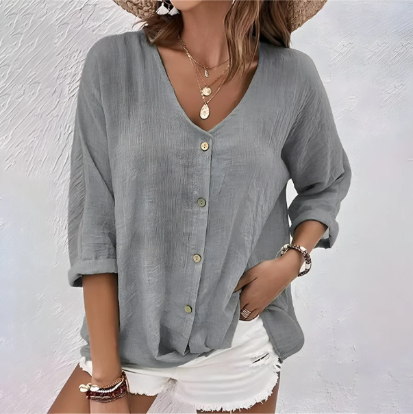 Sophia | Relaxed V-Neck Button-Up Blouse