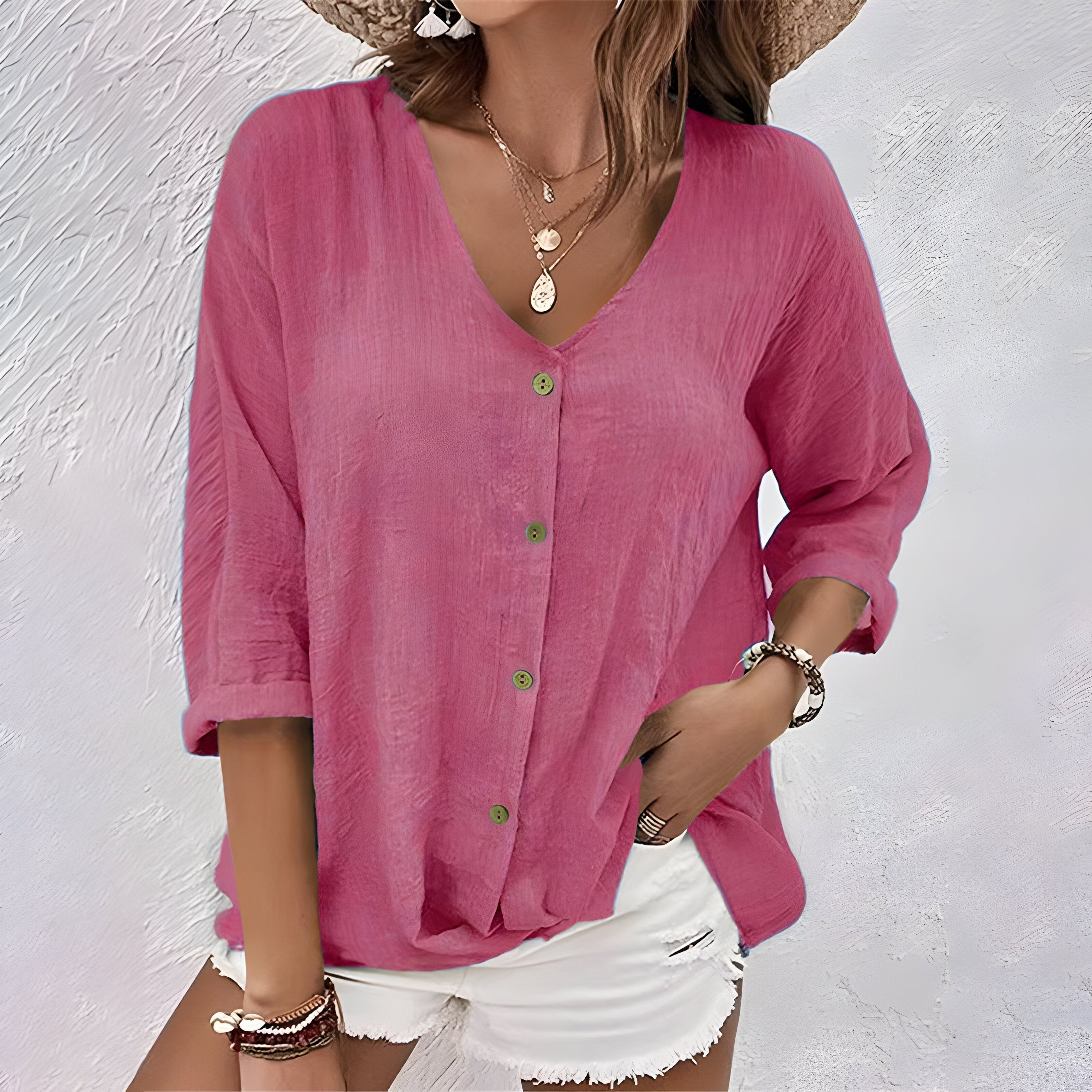Sophia | Relaxed V-Neck Button-Up Blouse
