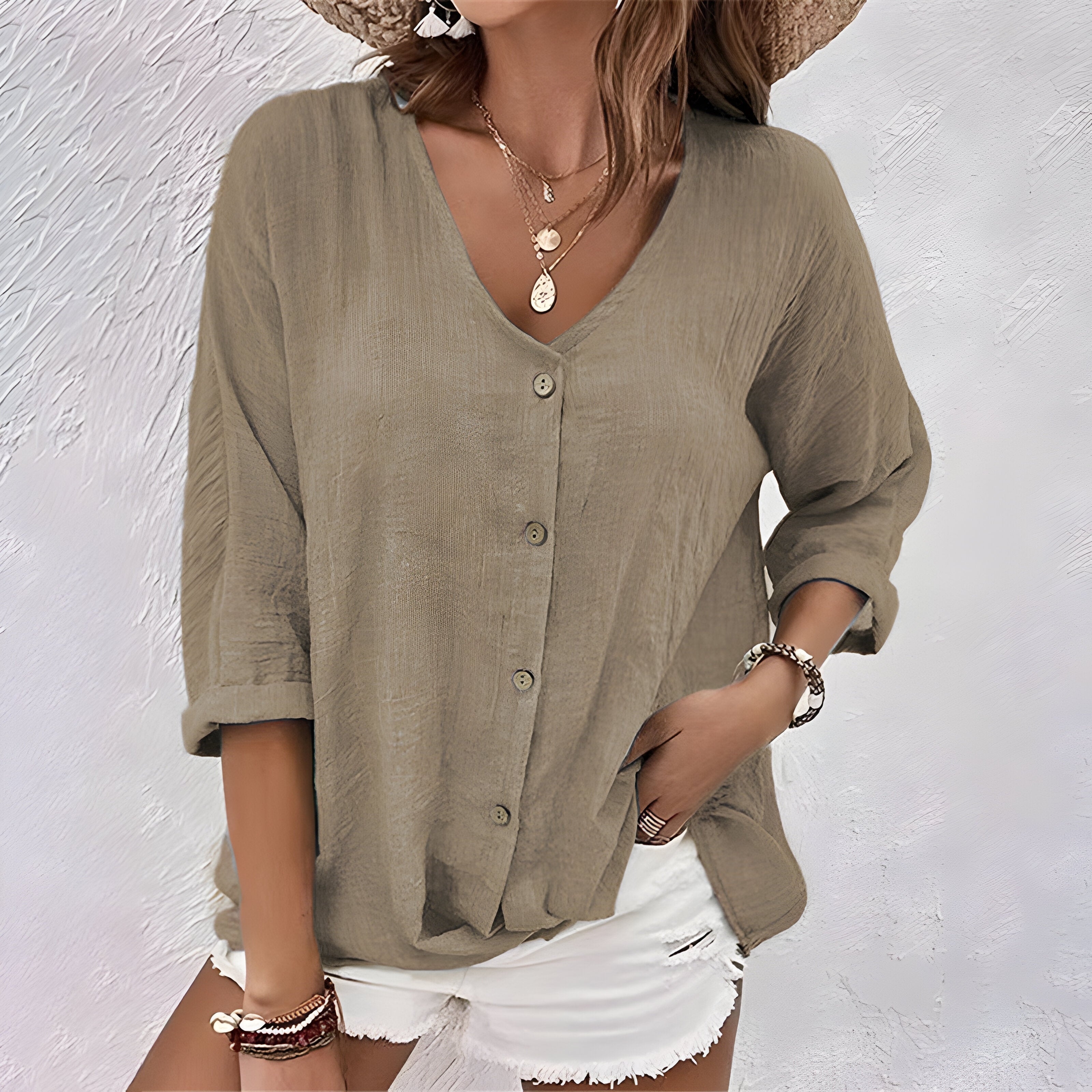 Sophia | Relaxed V-Neck Button-Up Blouse
