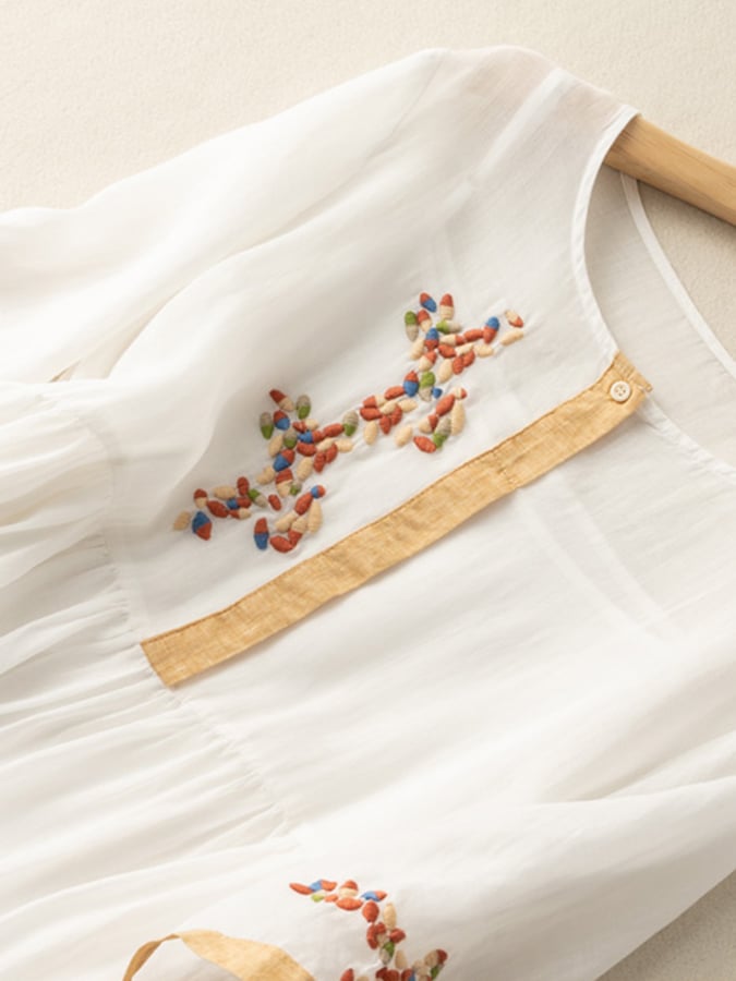 Stefania | Embroidered Linen Midi Dress
