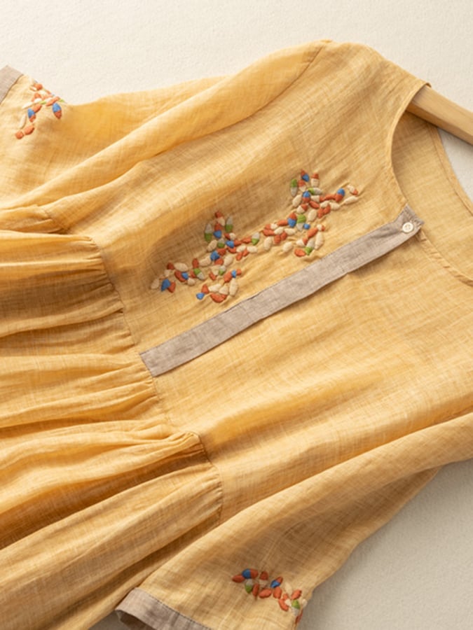 Stefania | Embroidered Linen Midi Dress