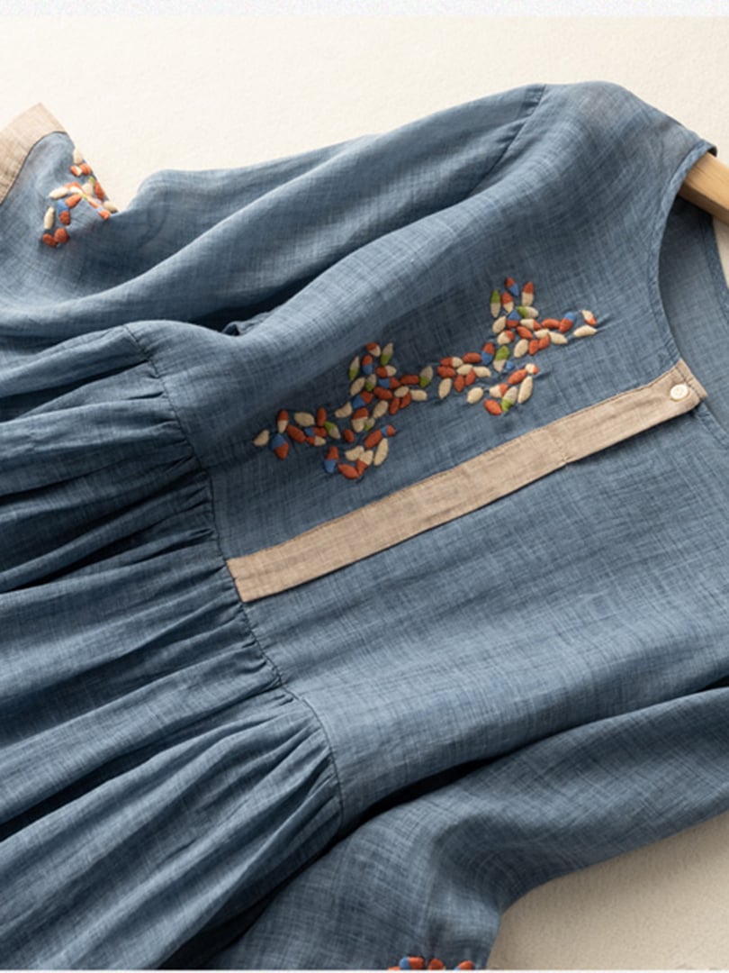 Stefania | Embroidered Linen Midi Dress