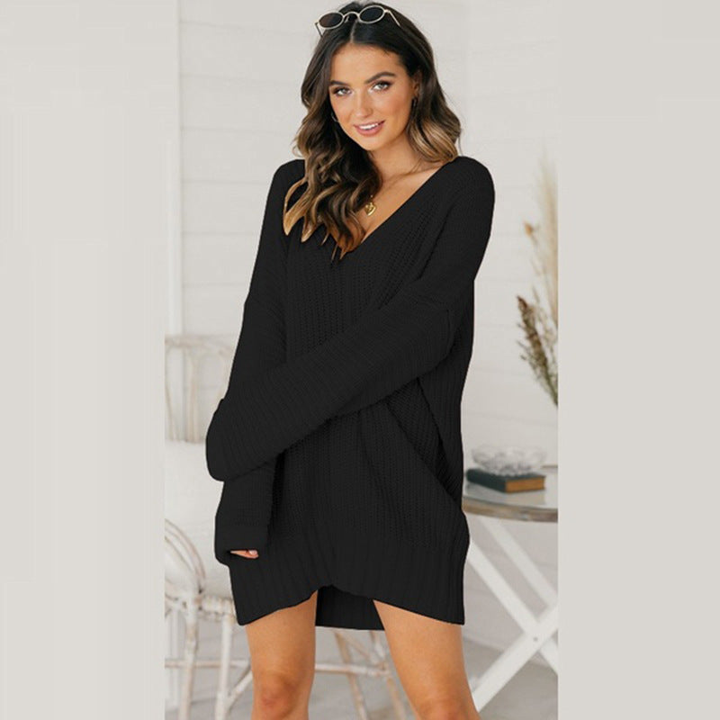 Sunniva oversized v-neck sweater dress, black