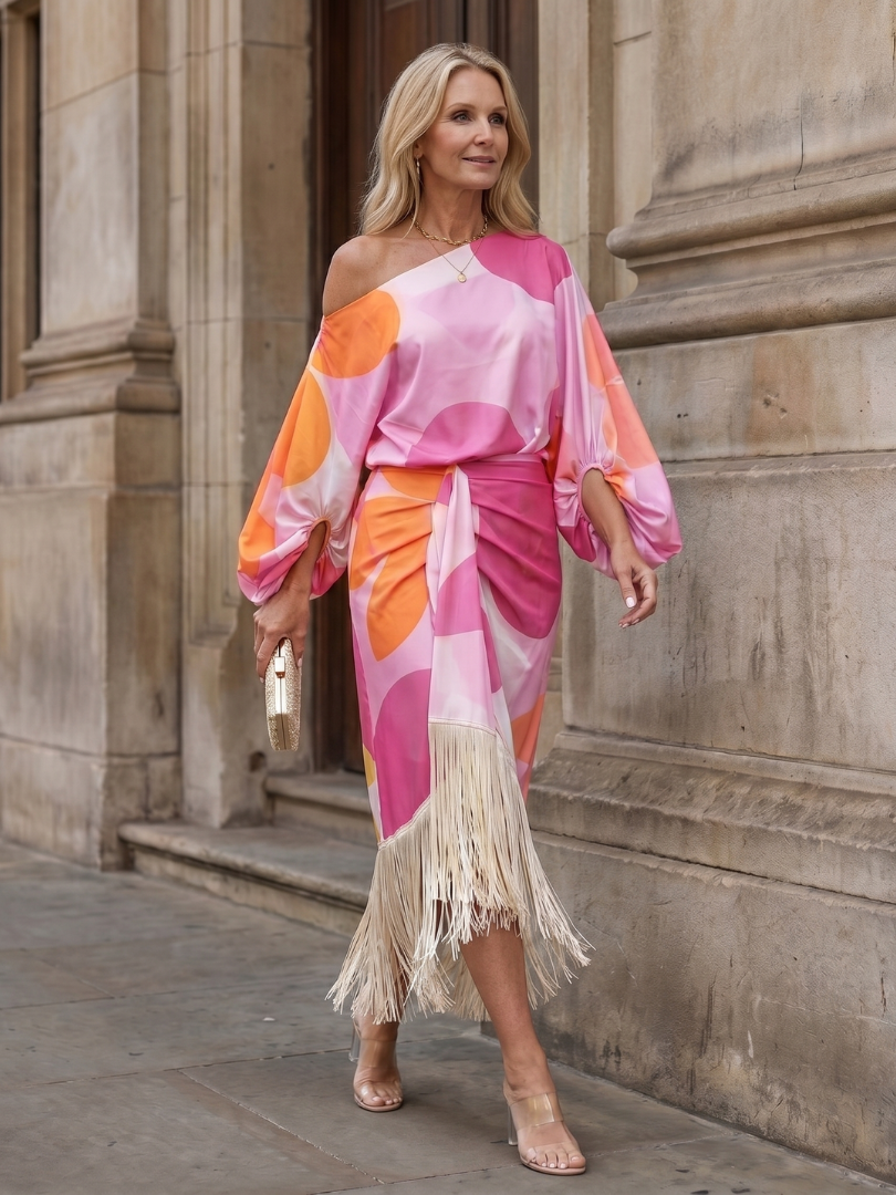 Sydney | One-Shoulder Fringe Wrap Midi Dress