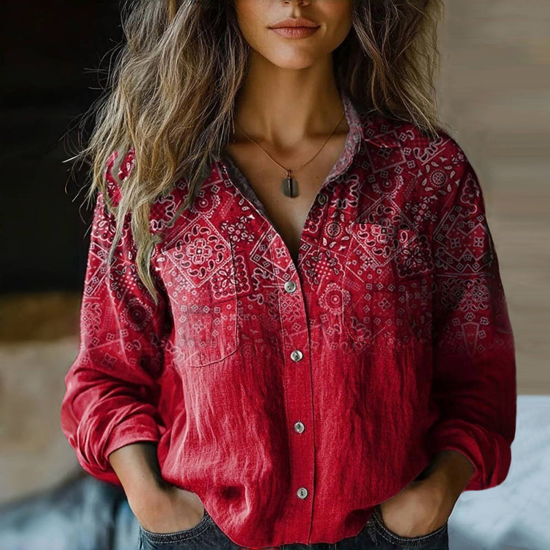 Teresa | Bandana Print Relaxed Button-Up Blouse
