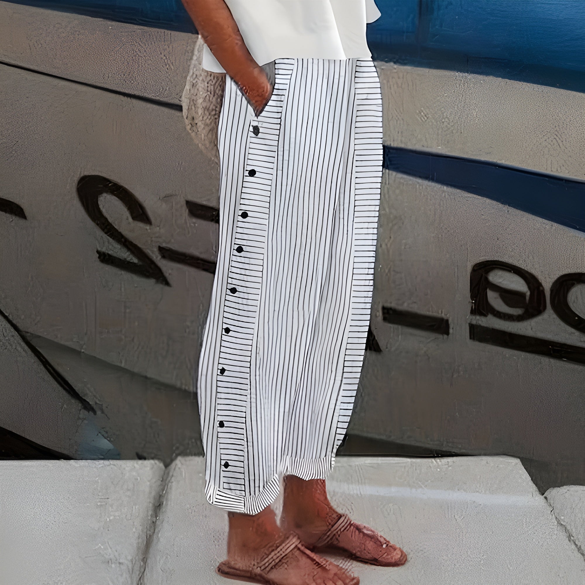 Tessa striped button detail trousers - button detail