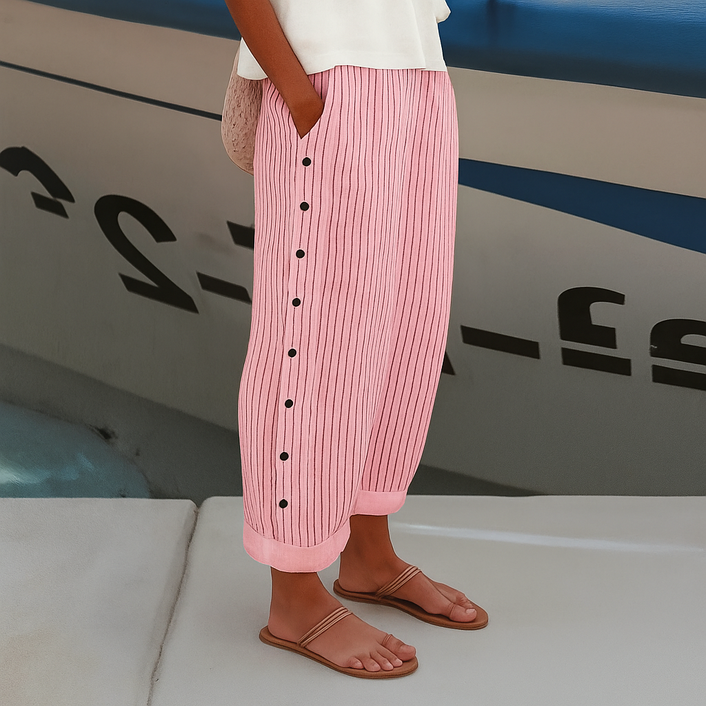 Tessa striped button detail trousers - styled outfit