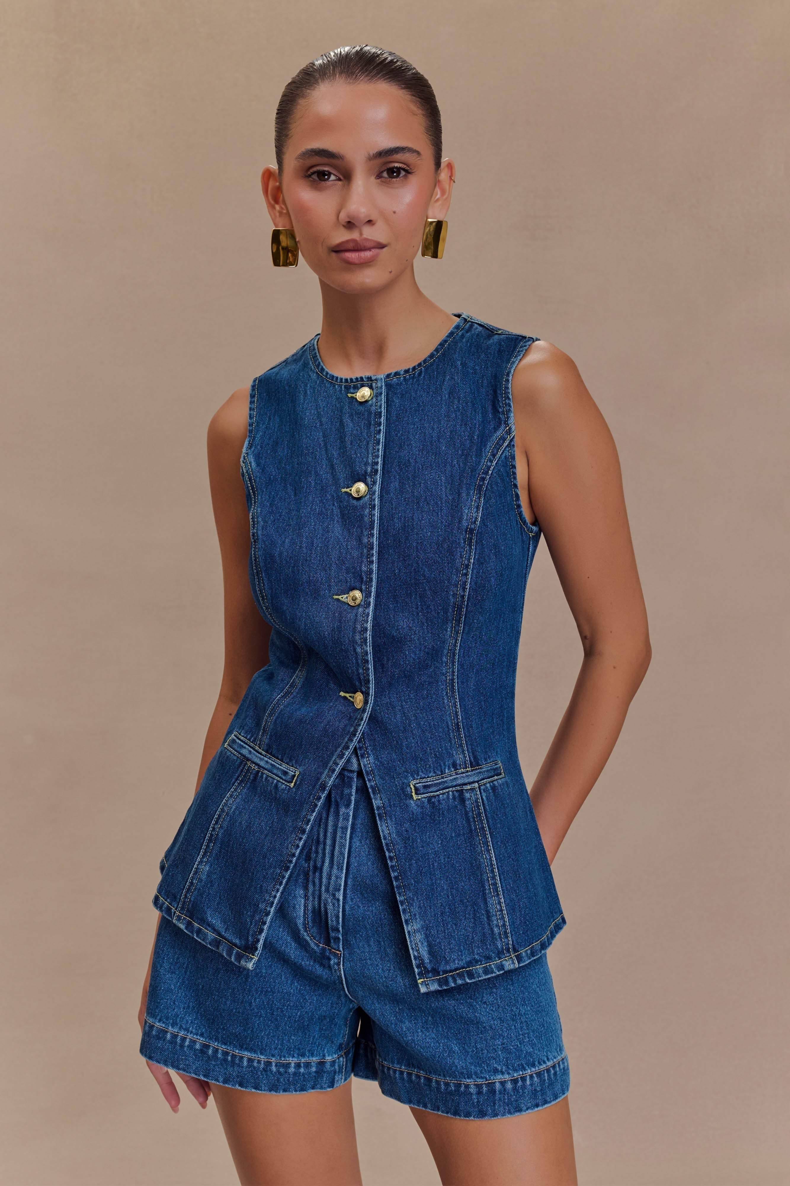 Theodora | Denim Vest and Shorts Set
