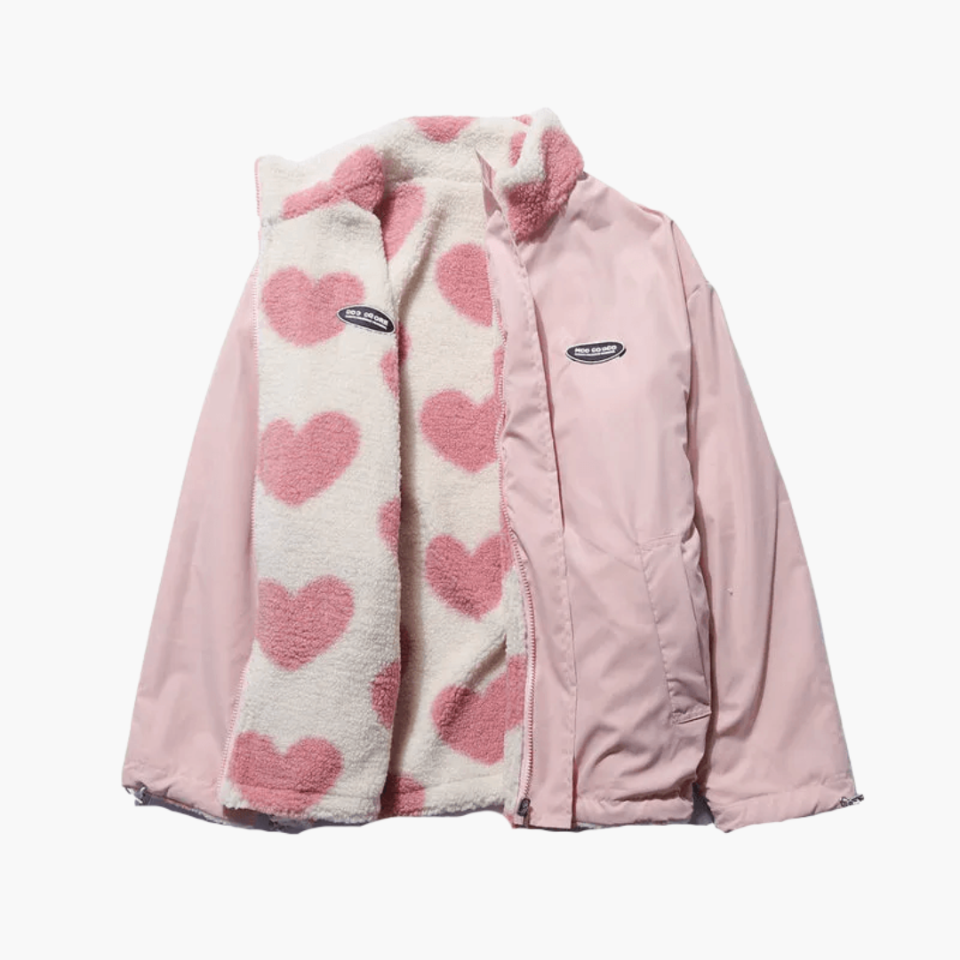 Valerie reversible sherpa heart print jacket - front view