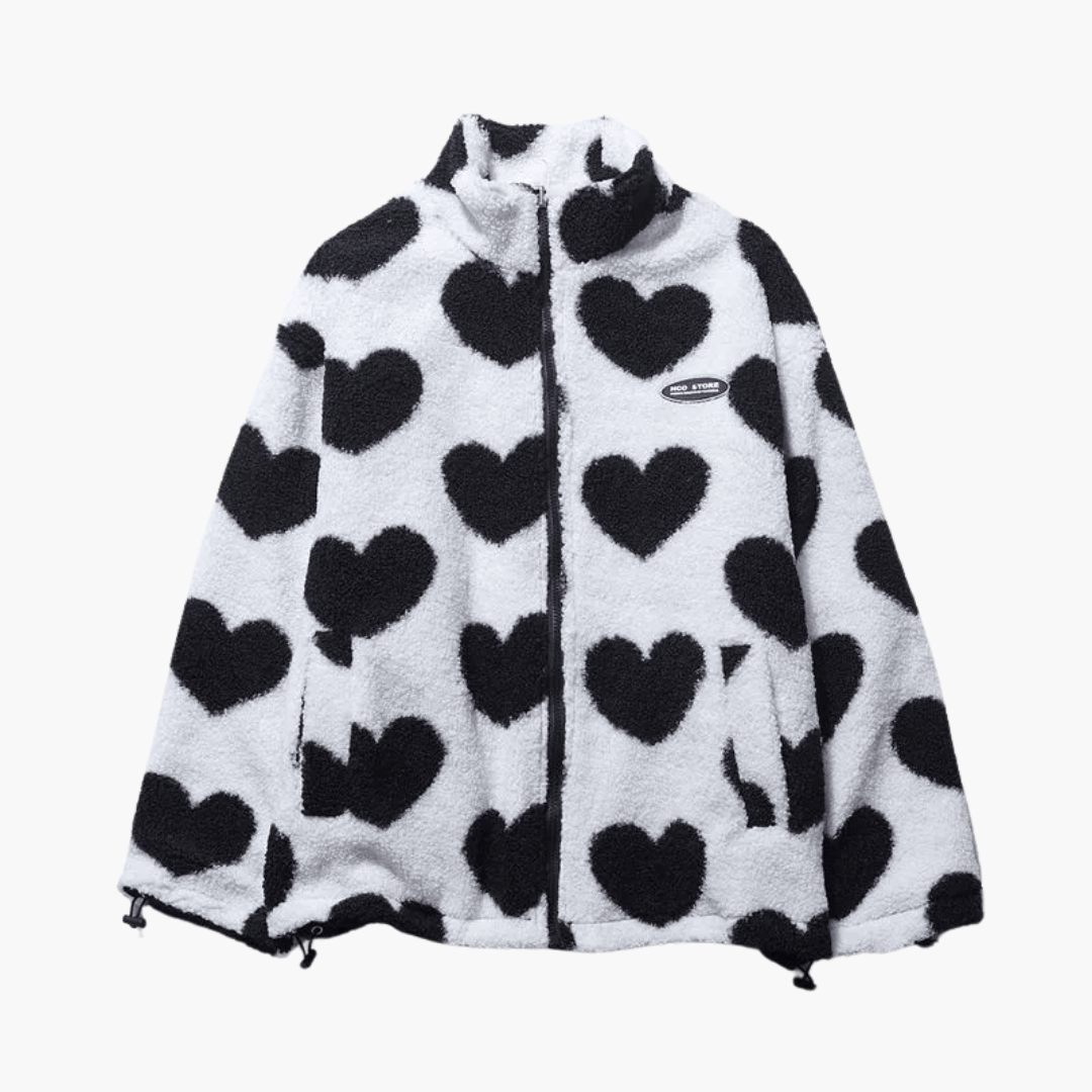 Valerie reversible sherpa heart print jacket - print detail