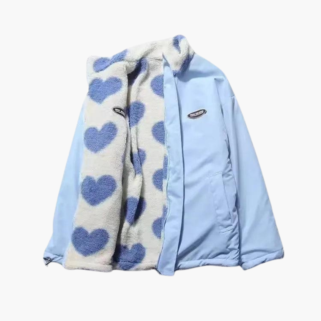 Valerie reversible sherpa heart print jacket - reverse side