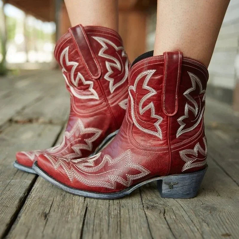 Verlaine | Elegant Embroidered Western Ankle Boots