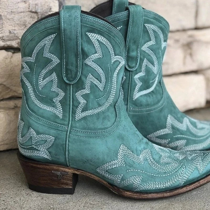 Verlaine | Elegant Embroidered Western Ankle Boots