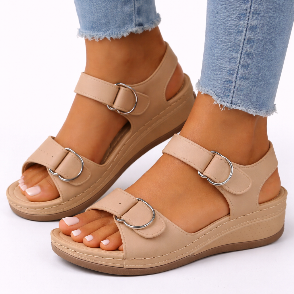 Virginia orthopedic walking sandals wedge heel - color Beige