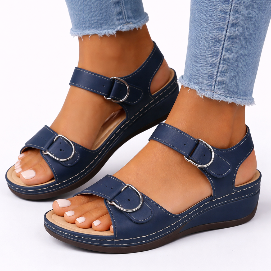 Virginia orthopedic walking sandals wedge heel - color Blue