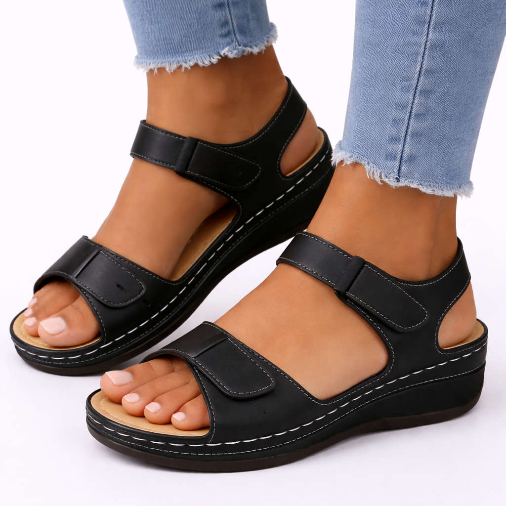 Virginia orthopedic walking sandals wedge heel - color Black