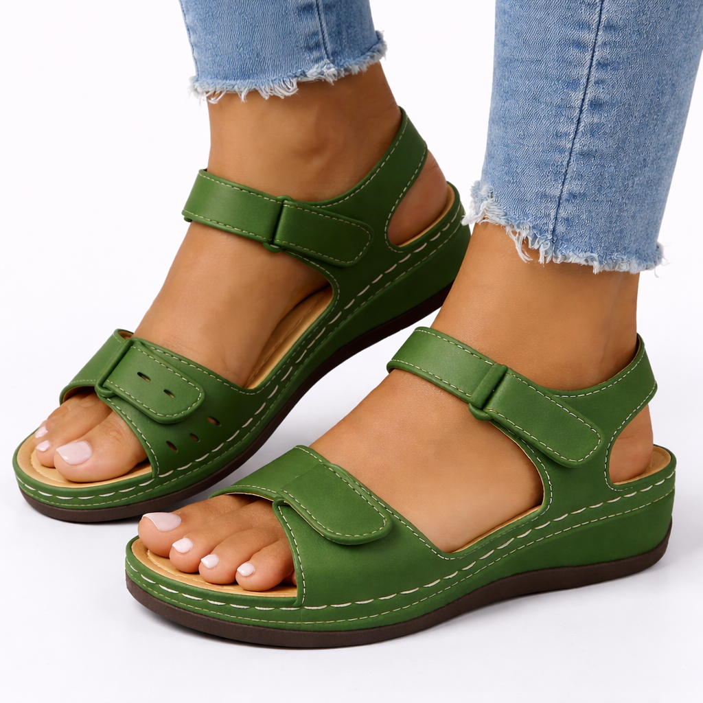 Virginia orthopedic walking sandals wedge heel - color Green