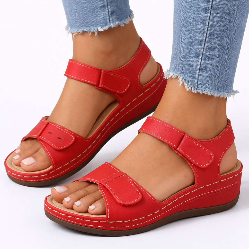 Virginia orthopedic walking sandals wedge heel - color Red