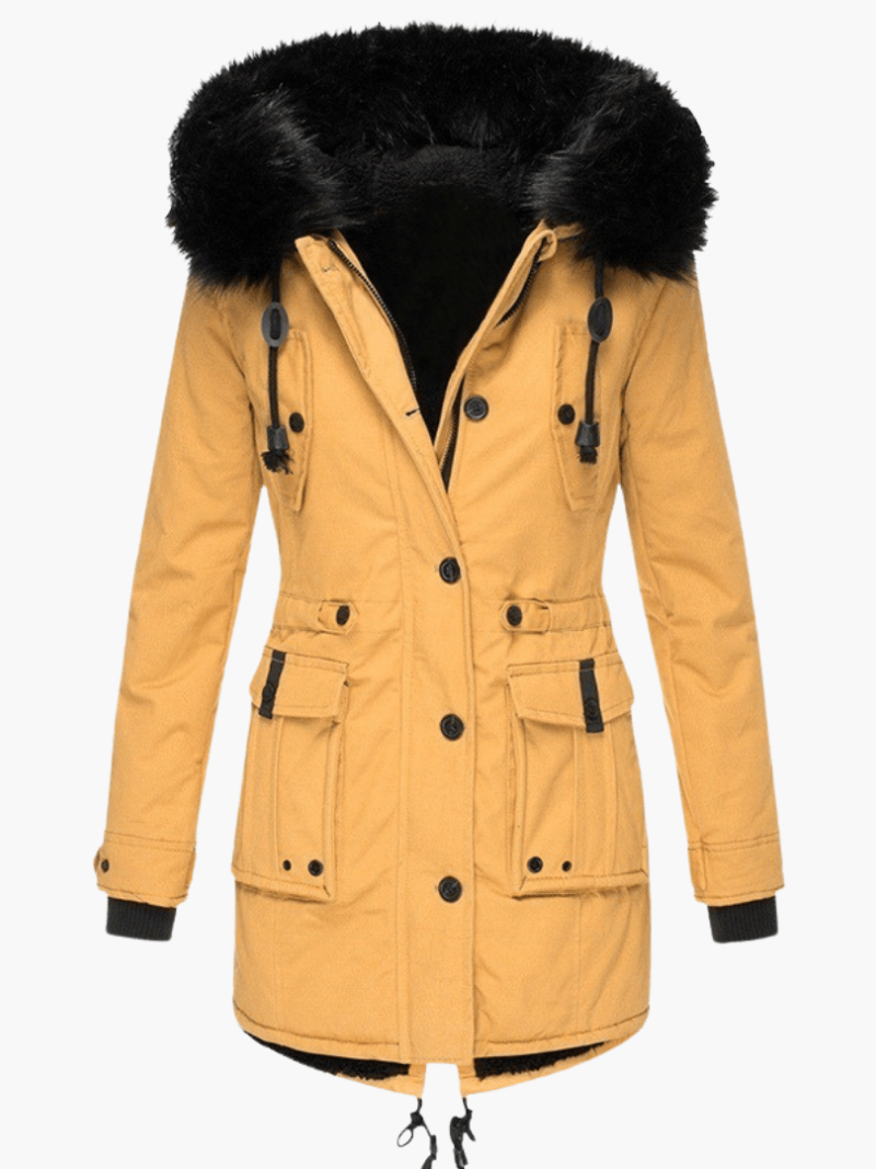Vivian hooded parka front pockets - front view