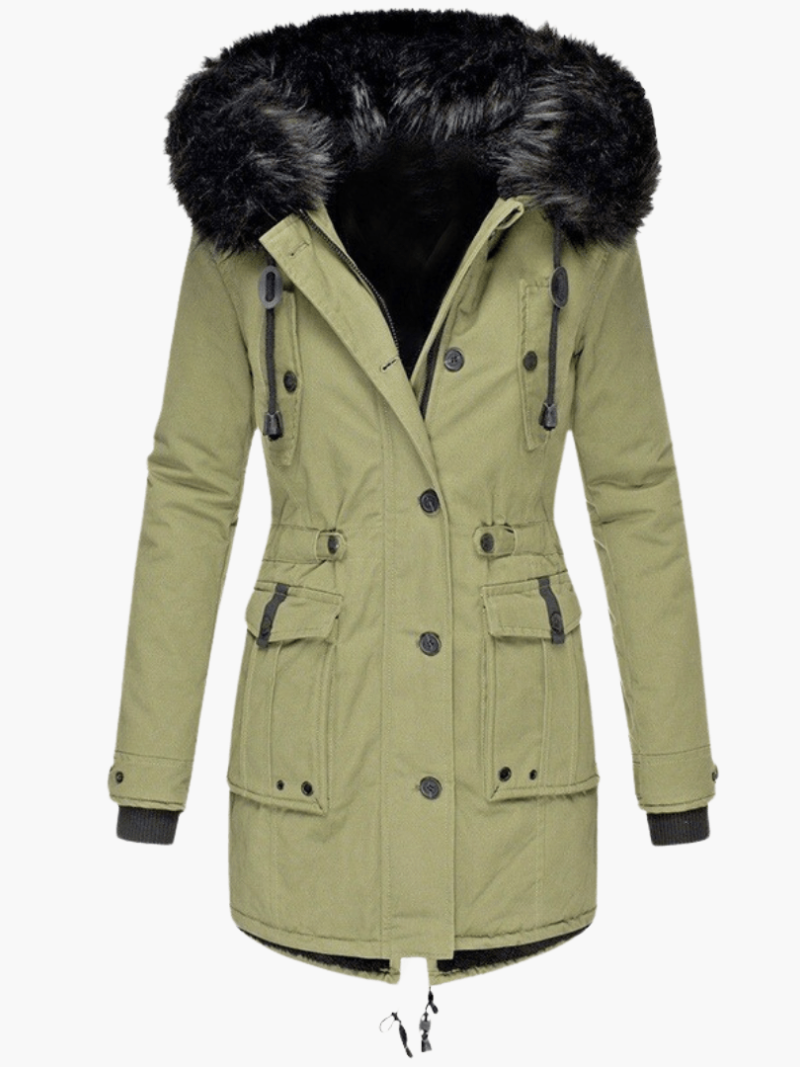 Vivian hooded parka front pockets - hood detail
