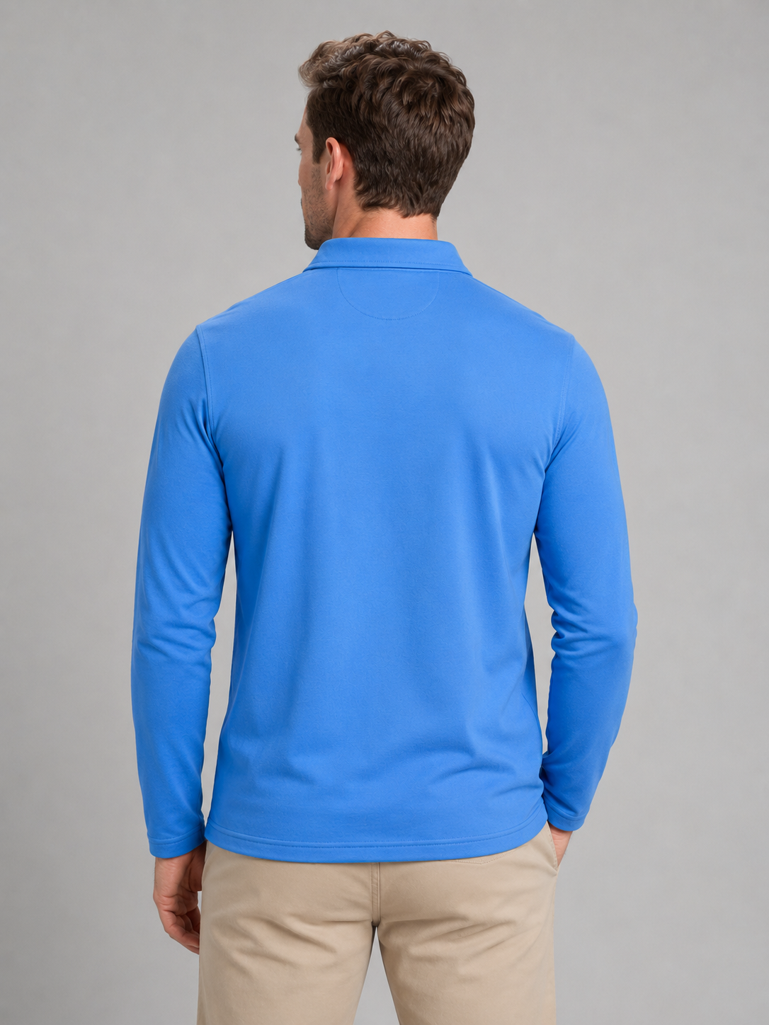 Walter long sleeve polo shirt gingham trim - side view