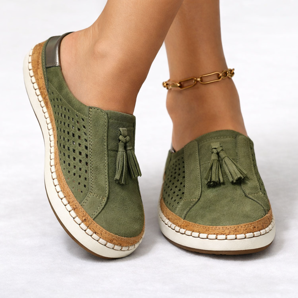 Wanda orthopedic slip-on shoes tassel - color Green