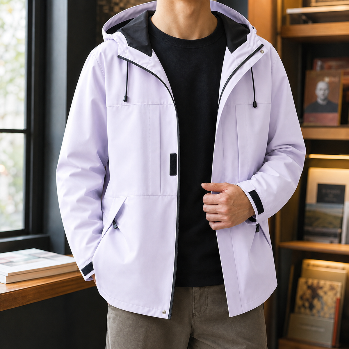 Warwick hooded windbreaker jacket, white vine purple