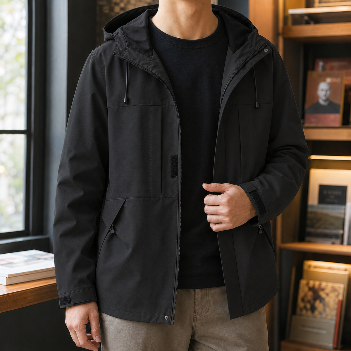 Warwick hooded windbreaker jacket, black