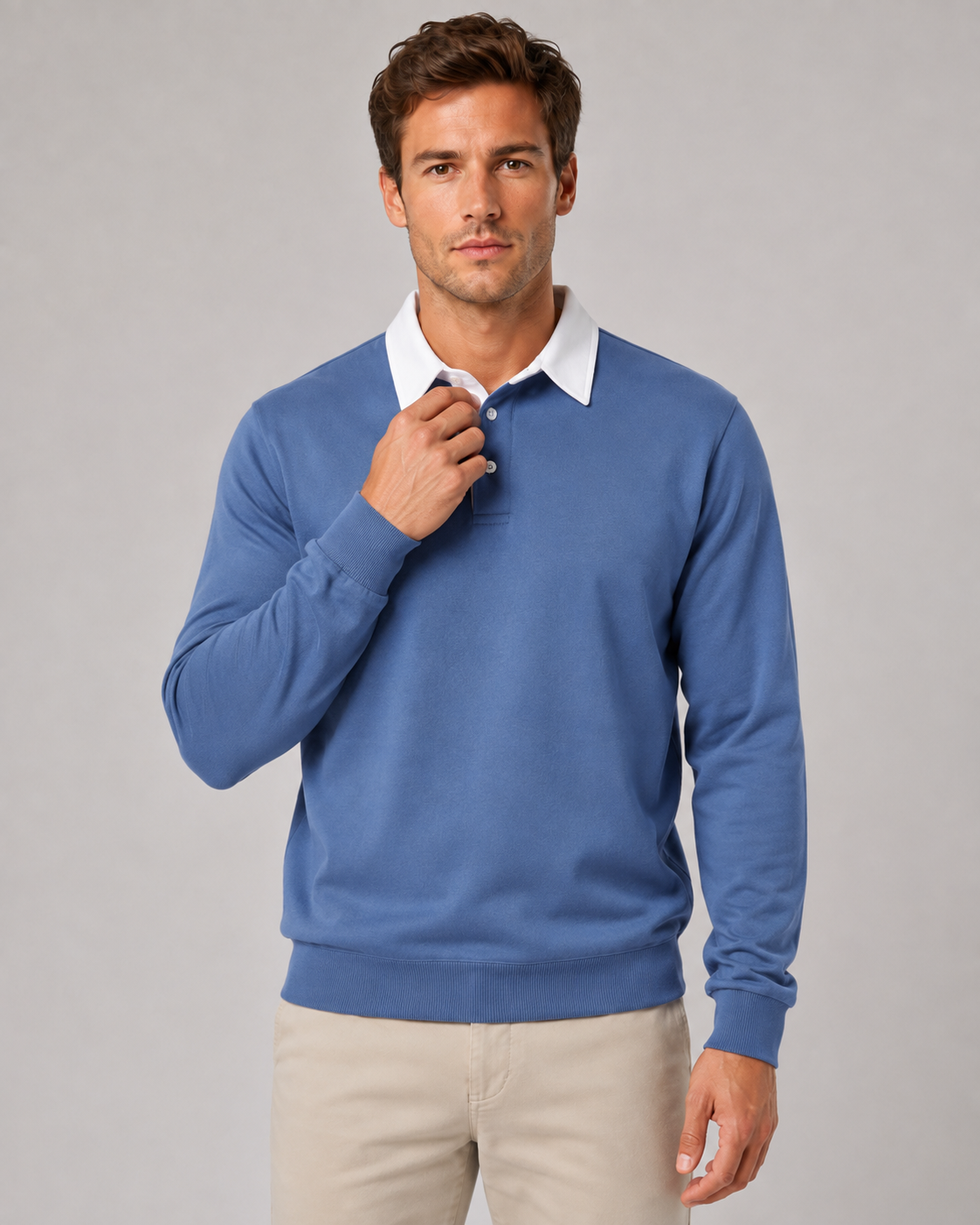 Wayne knitted polo sweater contrast collar - front view 1