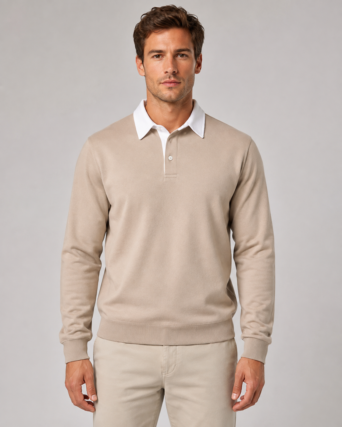 Wayne knitted polo sweater contrast collar - full look