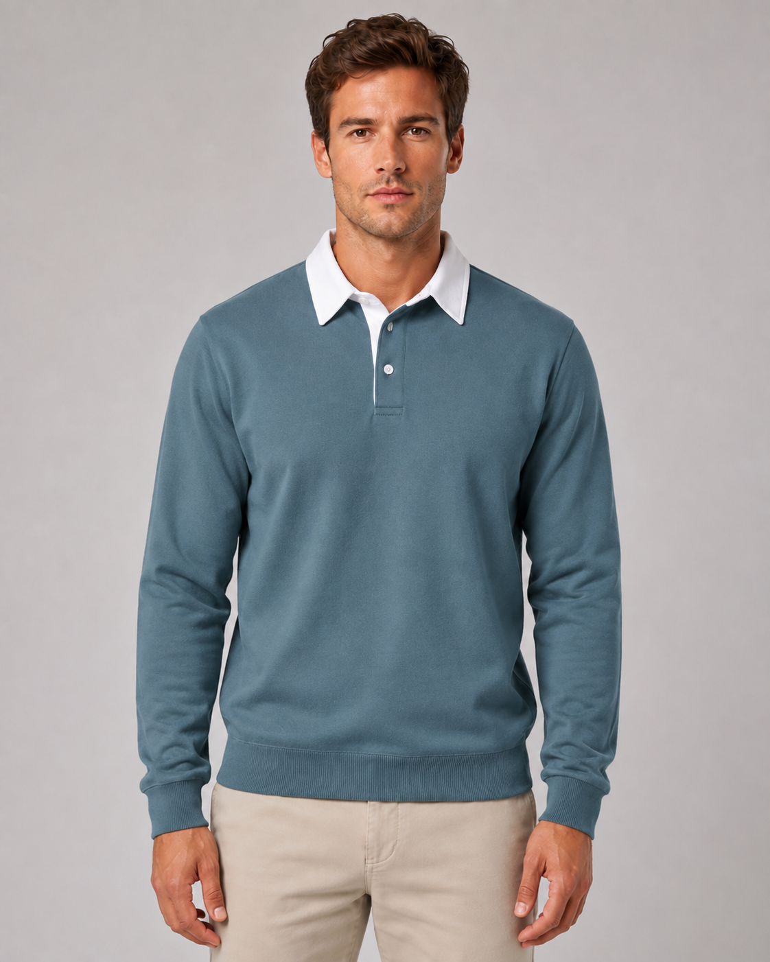 Wayne knitted polo sweater contrast collar - styled outfit 1