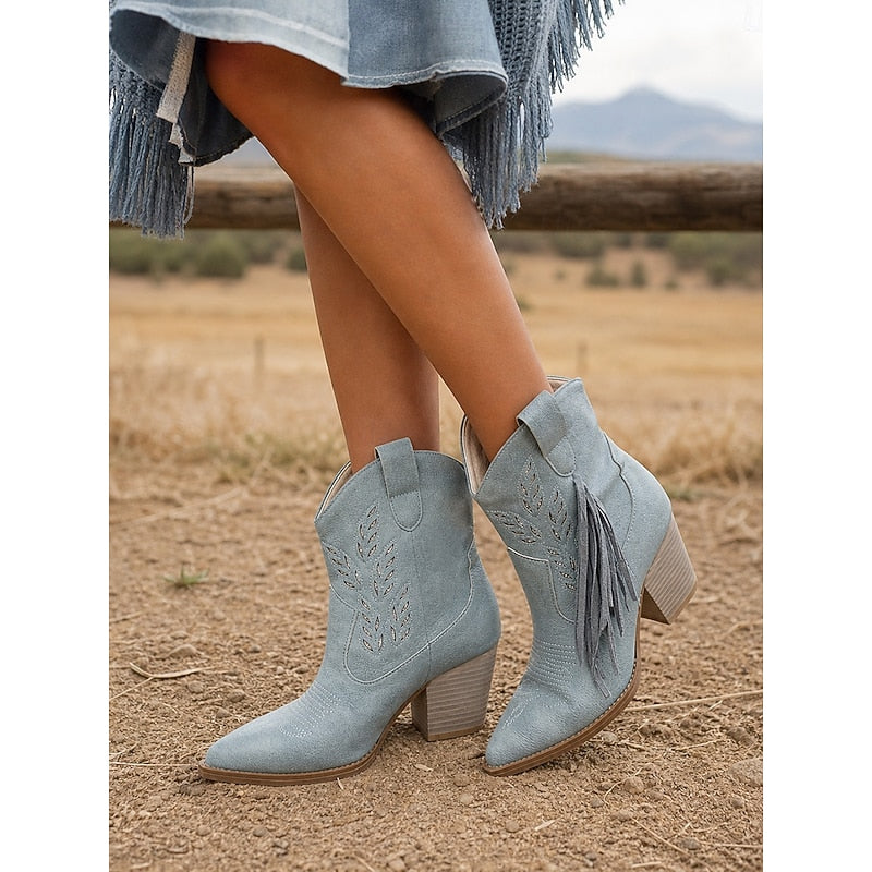 Wilhelmena | Elegant Tasseled Cowgirl Ankle Boots