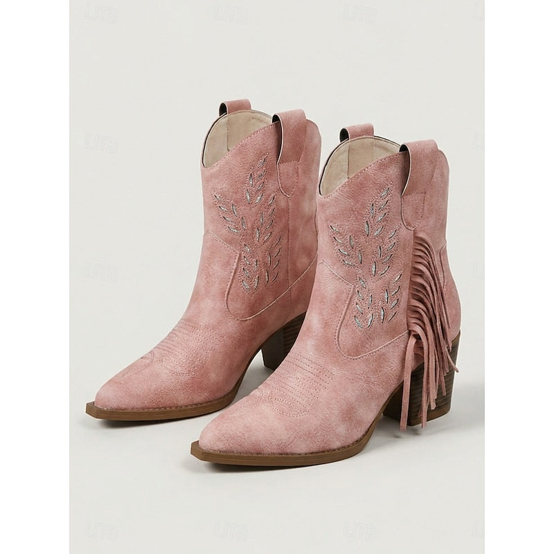 Wilhelmena | Elegant Tasseled Cowgirl Ankle Boots