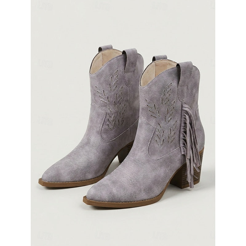 Wilhelmena | Elegant Tasseled Cowgirl Ankle Boots