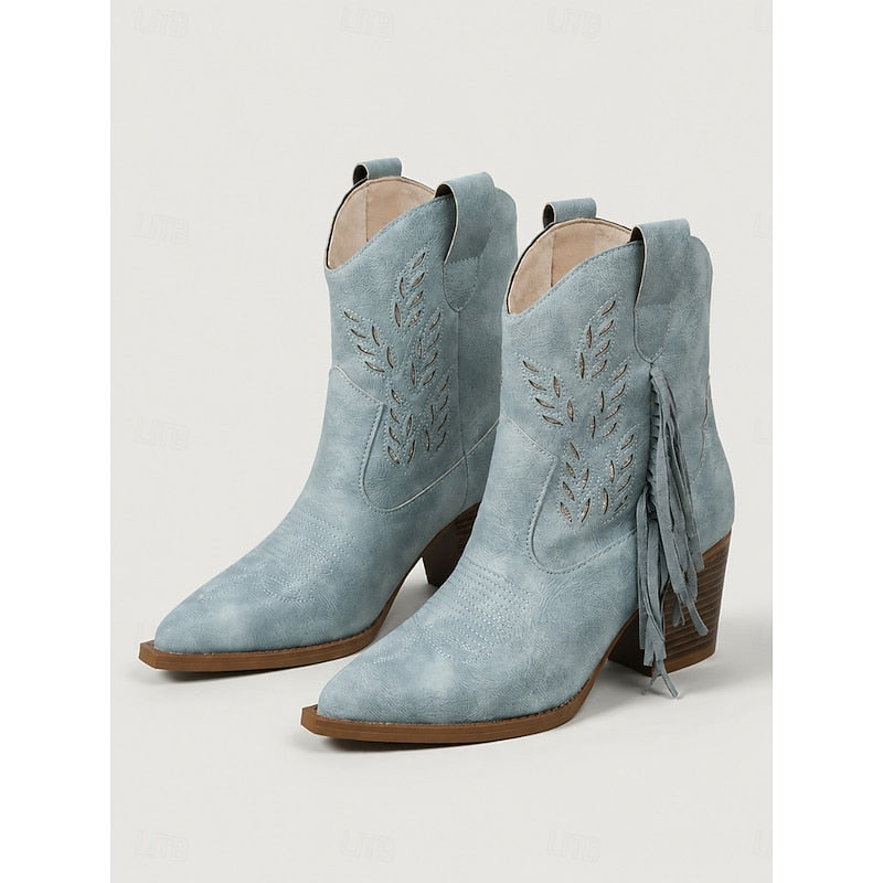 Wilhelmena | Elegant Tasseled Cowgirl Ankle Boots