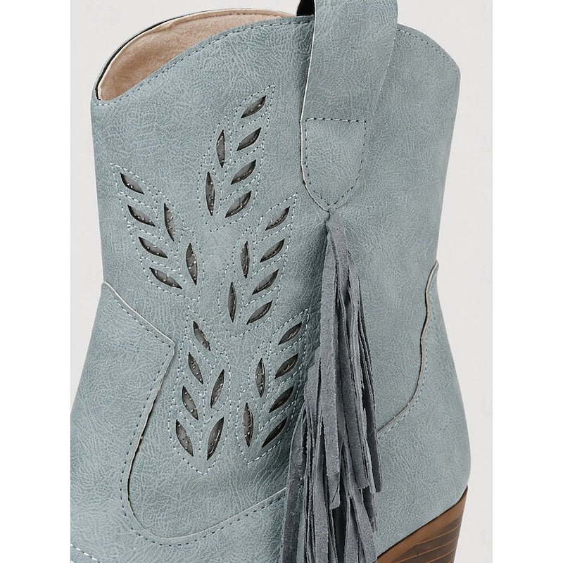 Wilhelmena | Elegant Tasseled Cowgirl Ankle Boots