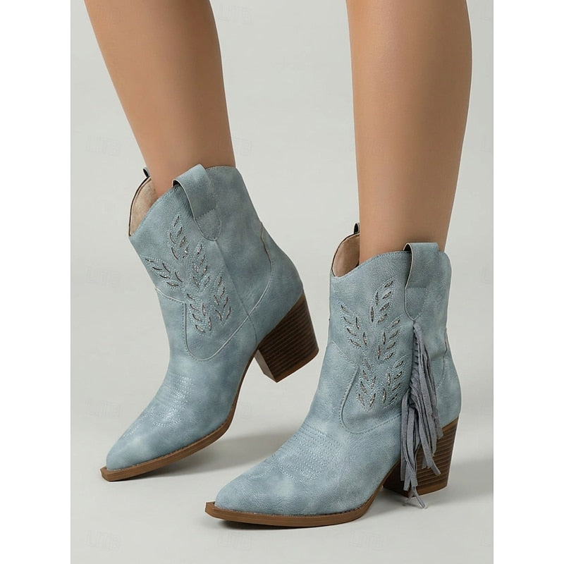 Wilhelmena | Elegant Tasseled Cowgirl Ankle Boots