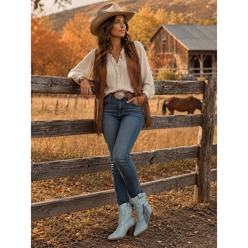 Wilhelmena | Elegant Tasseled Cowgirl Ankle Boots