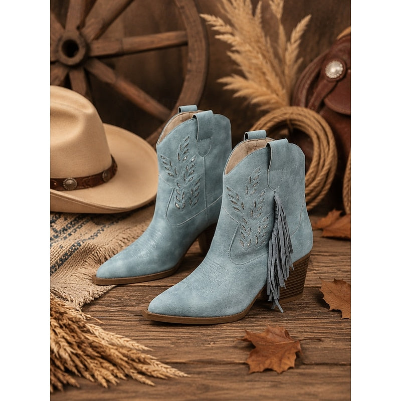 Wilhelmena | Elegant Tasseled Cowgirl Ankle Boots