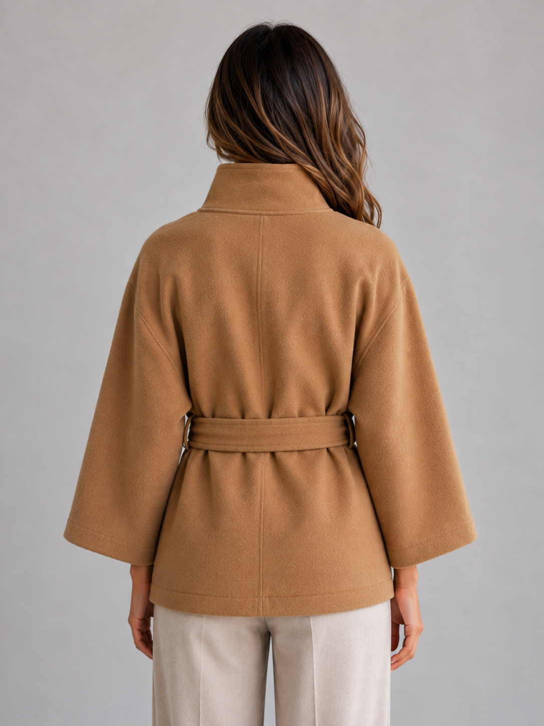 Wilma belted cape jacket stand collar - side view