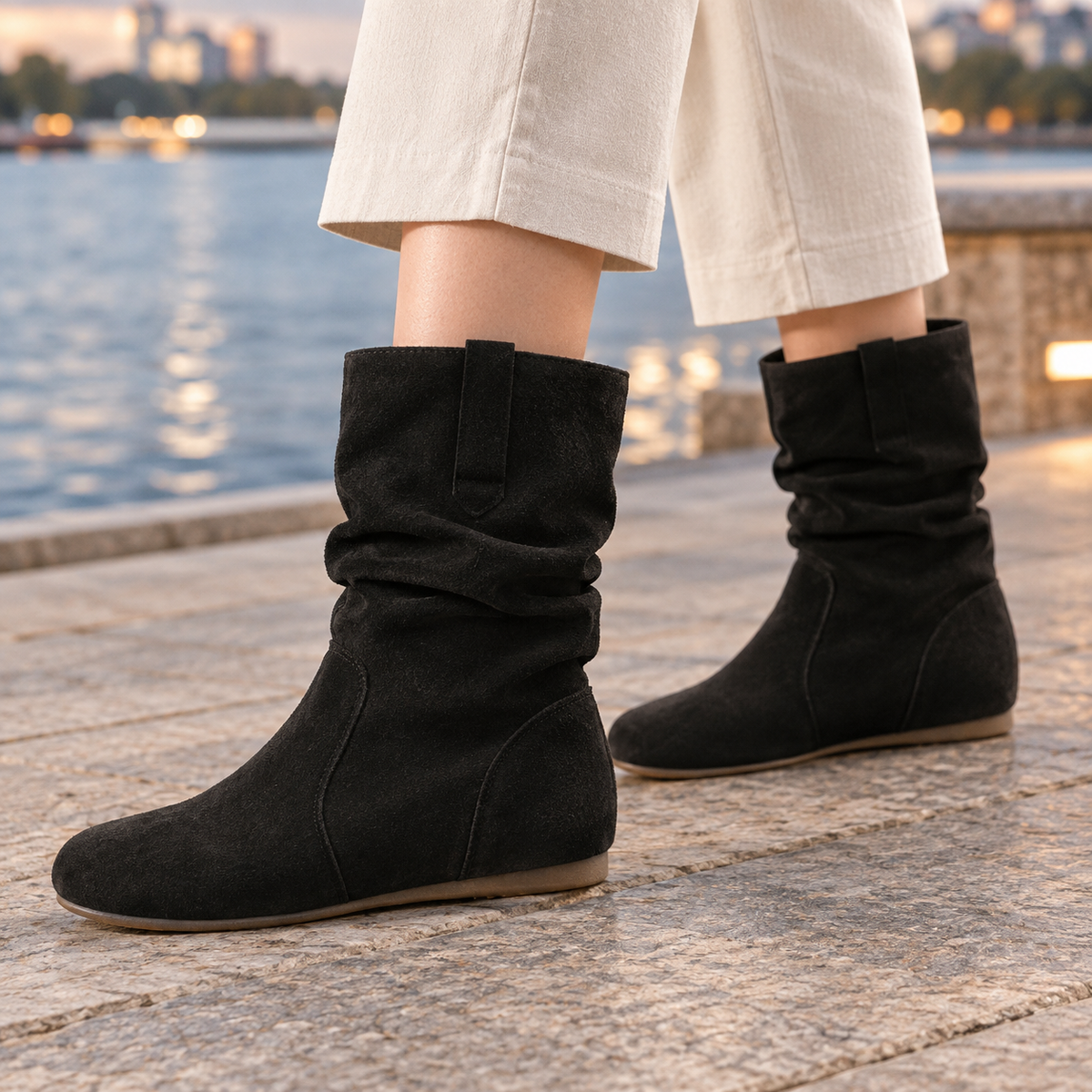 Winifred slouch mid-calf boots, black