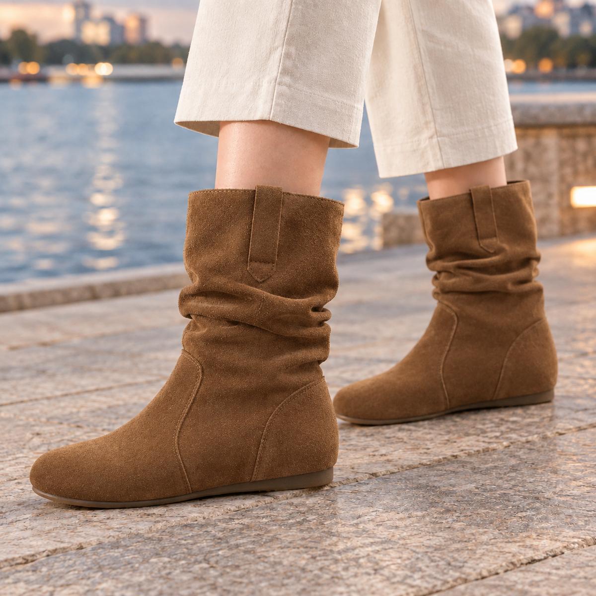 Winifred slouch mid-calf boots, light brown