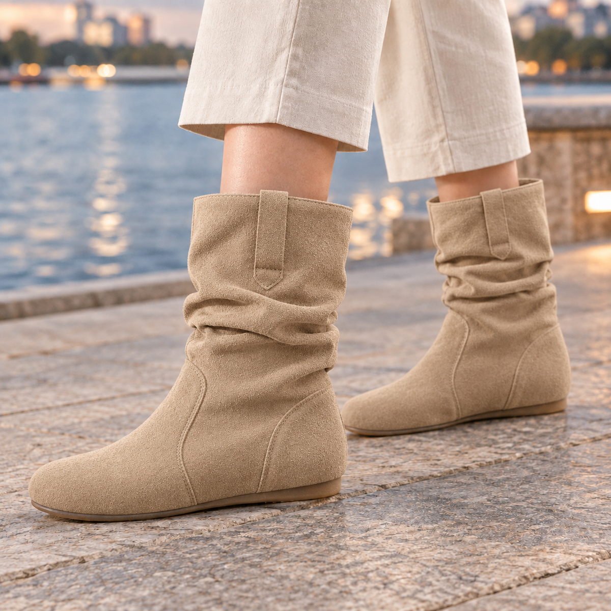 Winifred slouch mid-calf boots, apricot