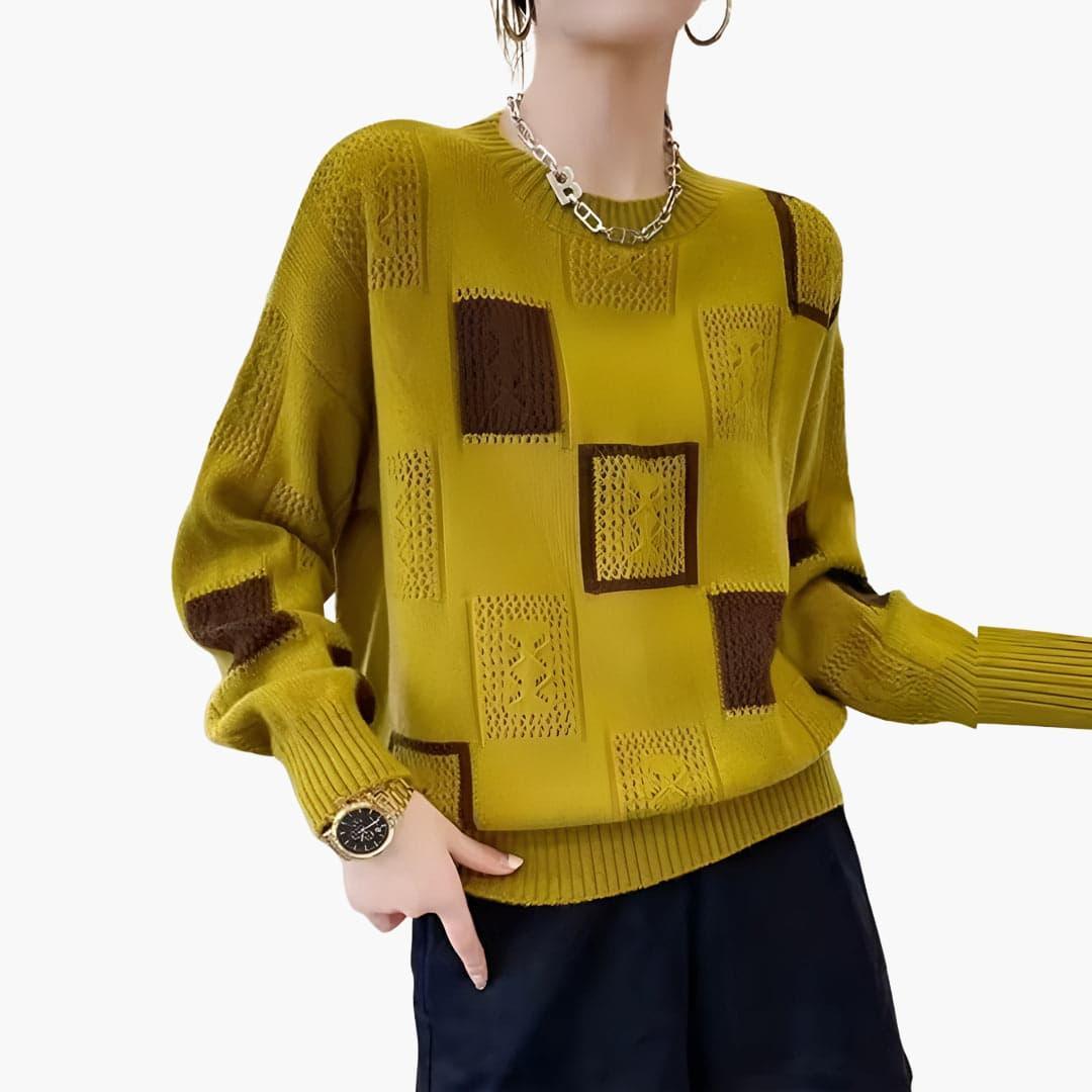 Winnie patchwork pullover sweater - styled outfit