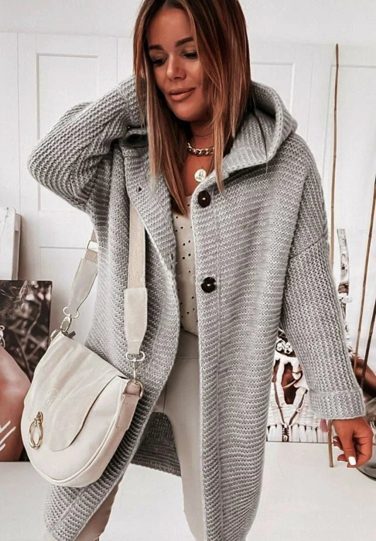 Wynne long hooded button cardigan, gray