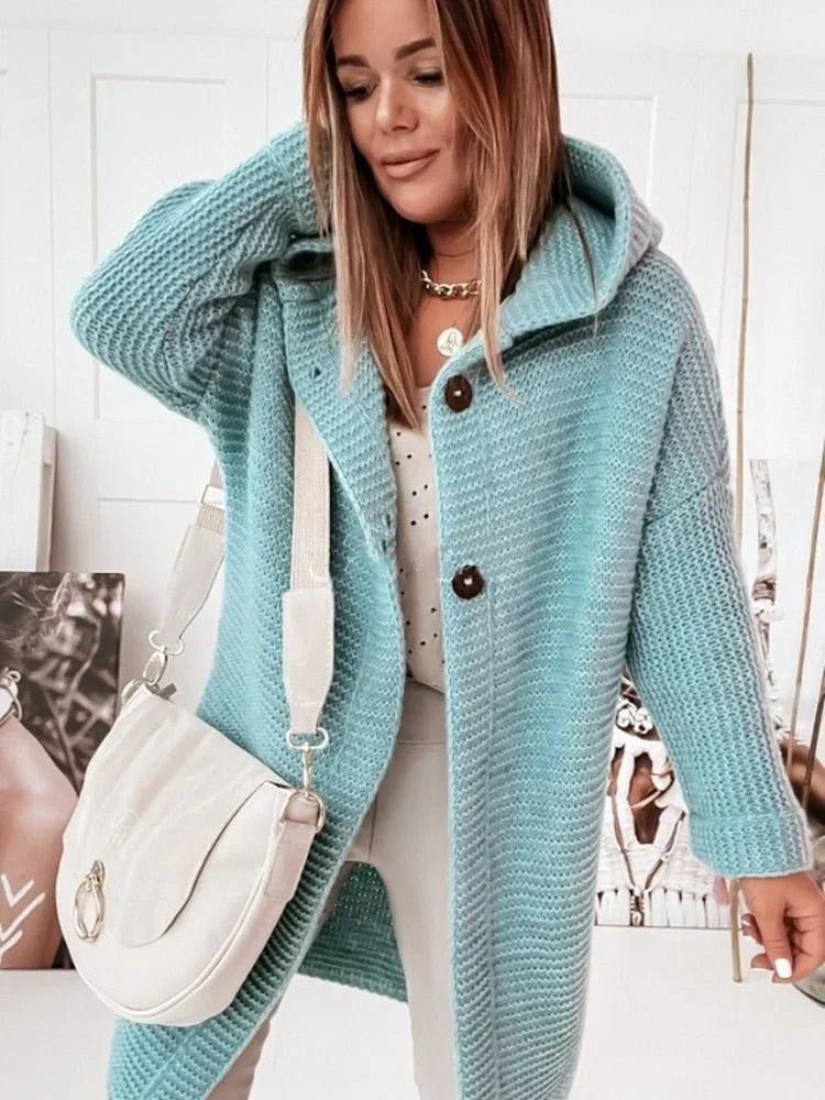 Wynne long hooded button cardigan, mint green
