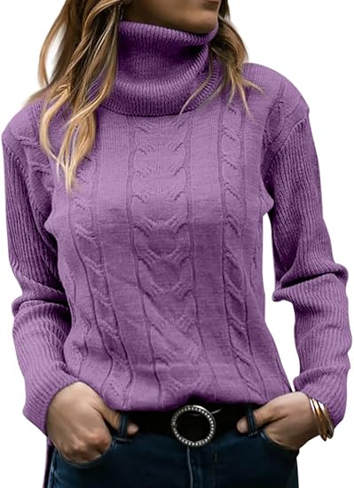Zelda ribbed-cuff cable-knit turtleneck sweater, lilac