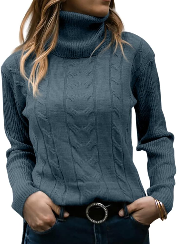 Zelda ribbed-cuff cable-knit turtleneck sweater, dark blue