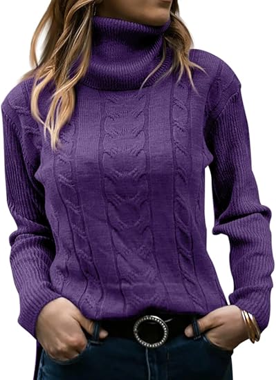 Zelda ribbed-cuff cable-knit turtleneck sweater, purple